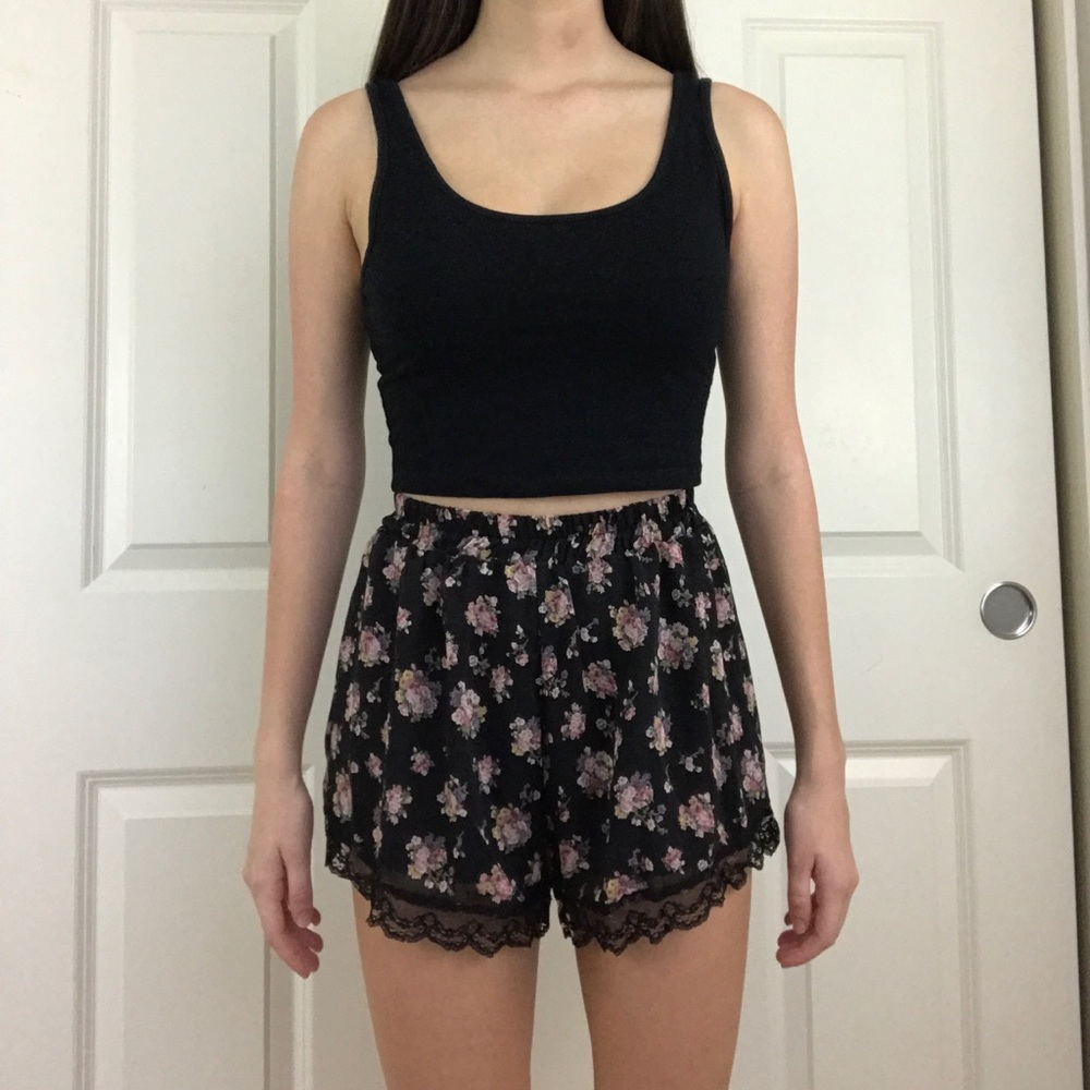 Black Floral Shorts